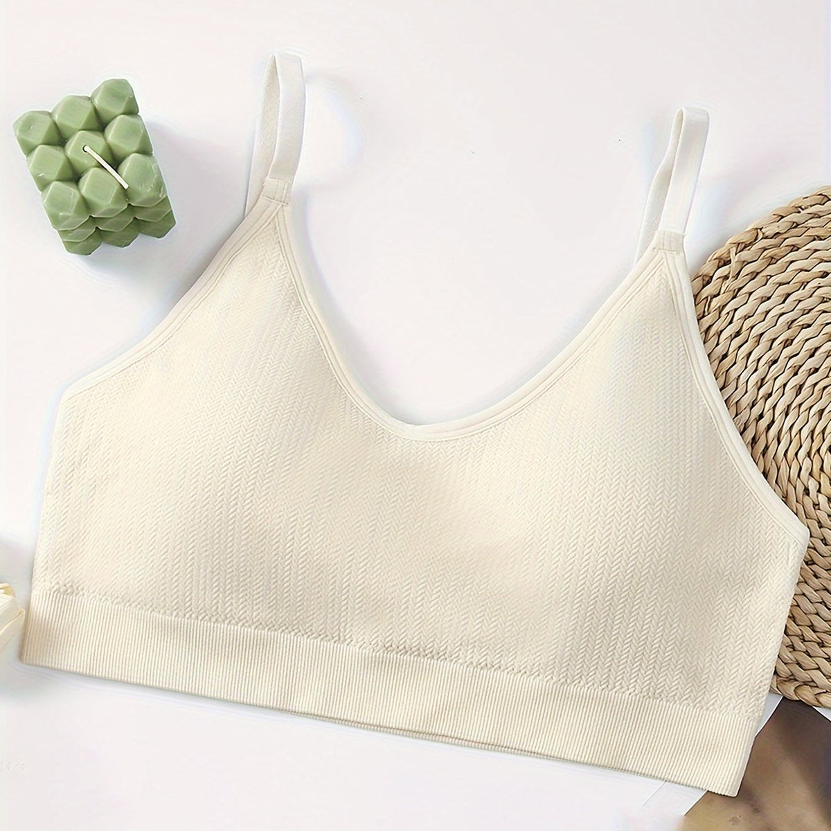  Women's Solid Jacquard V Neck Seamless High Stretch Bra