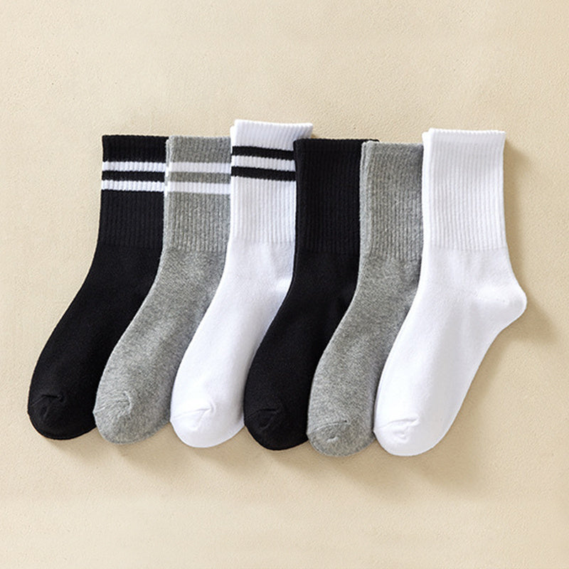 6 Pairs Women's Striped & Solid Mid Tube Socks