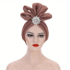 Mesh Flower Turban Cap Solid Pleated Head Wraps Elastic Bonnet
