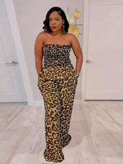 Leopard Print Wide Leg Jumpsuit Backless Sexy Jumpsuit