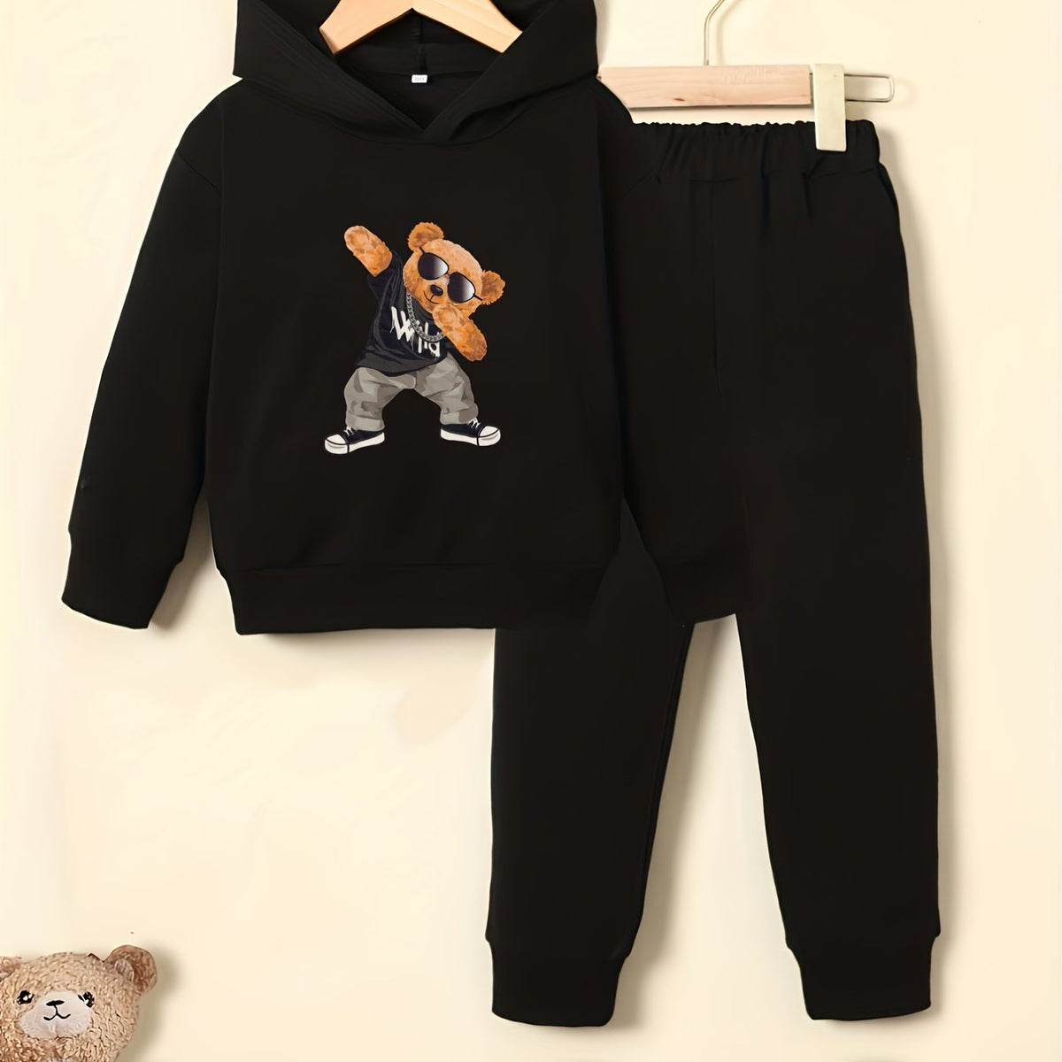 Sunglasses Bear Boy's Hoodie & Sweatpants Set Street Style Outfits
