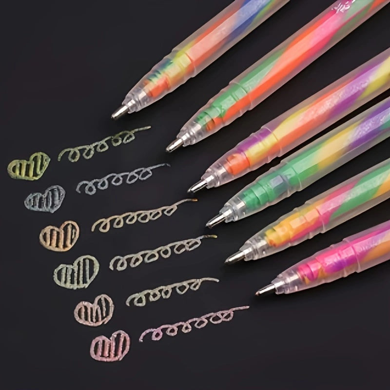 6 Pack Rainbow Glitter Pens 1.2mm Gradient Markers for School & Office Use