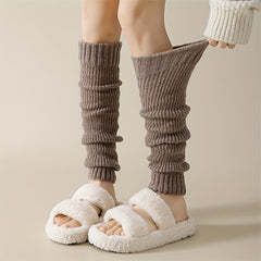 Solid Rib Knit Leg Warmers All-match Knee High Socks Women's Stockings