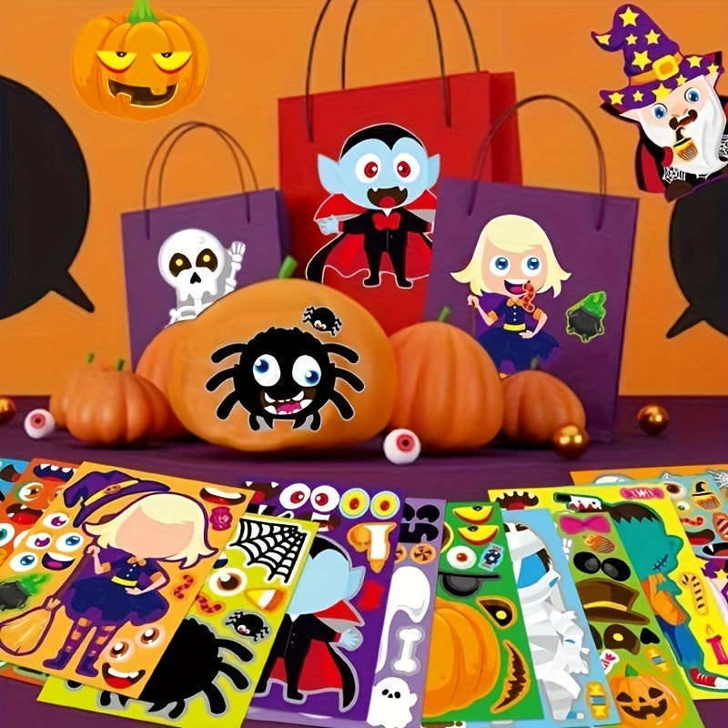 24 Halloween Face Stickers Spooky Pumpkins Ghosts Witches Self Adhesive Paper