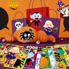 24 Halloween Face Stickers Spooky Pumpkins Ghosts Witches Self Adhesive Paper