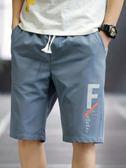 Men's Cargo Shorts with Letter Print and Drawstring Waist
