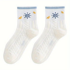 5 Pairs Cartoon Print Socks Women's Stockings & Hosiery