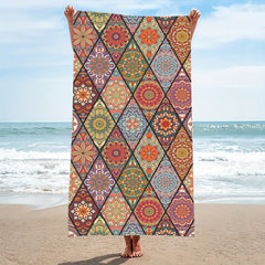 Boho Beach Towel Quick Drying Soft Absorbent Double Sided Plush Fabric Blanket
