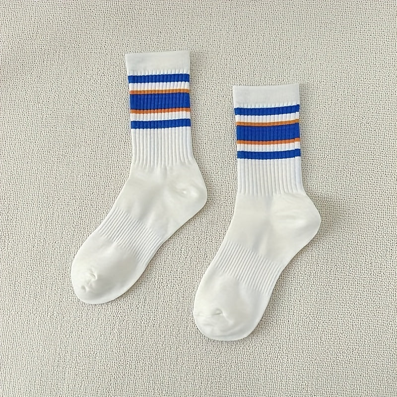 10 Pairs Striped Crew Socks Women's Stockings