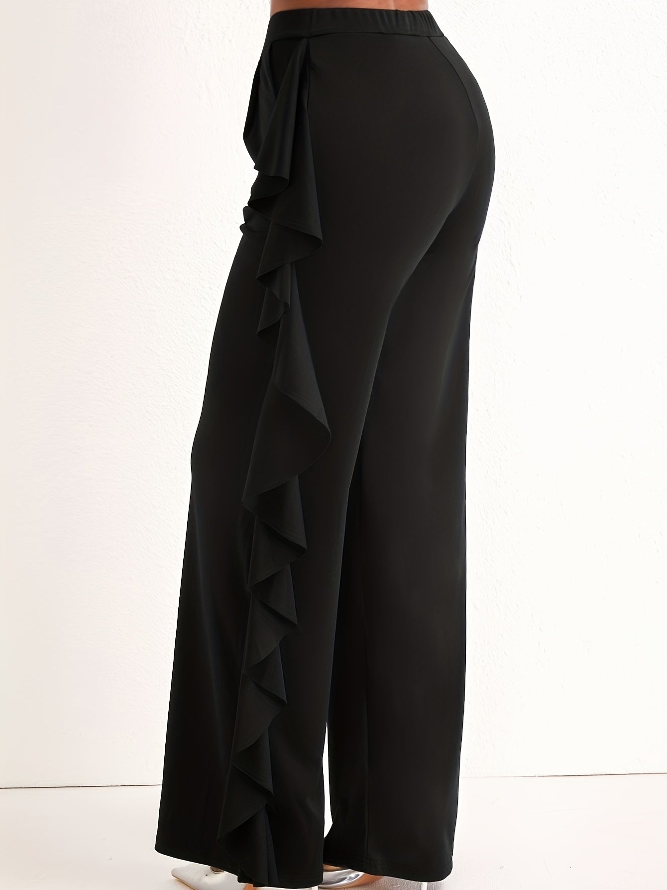  Ruffle Trim Wide Leg Pants with Pockets