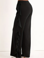  Ruffle Trim Wide Leg Pants with Pockets