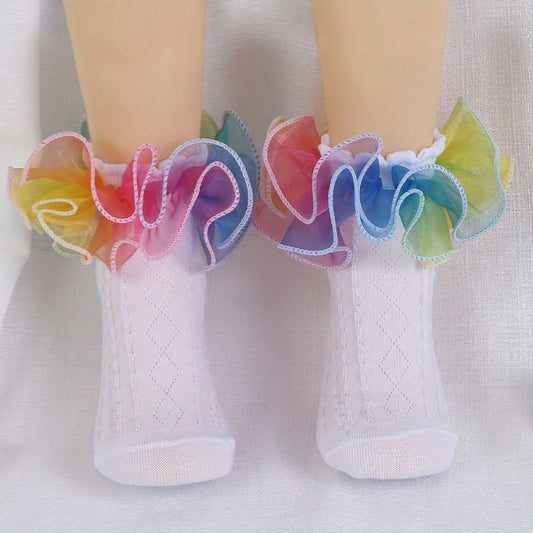 Girls Colorful Mesh Trim Socks for Kids Toddlers