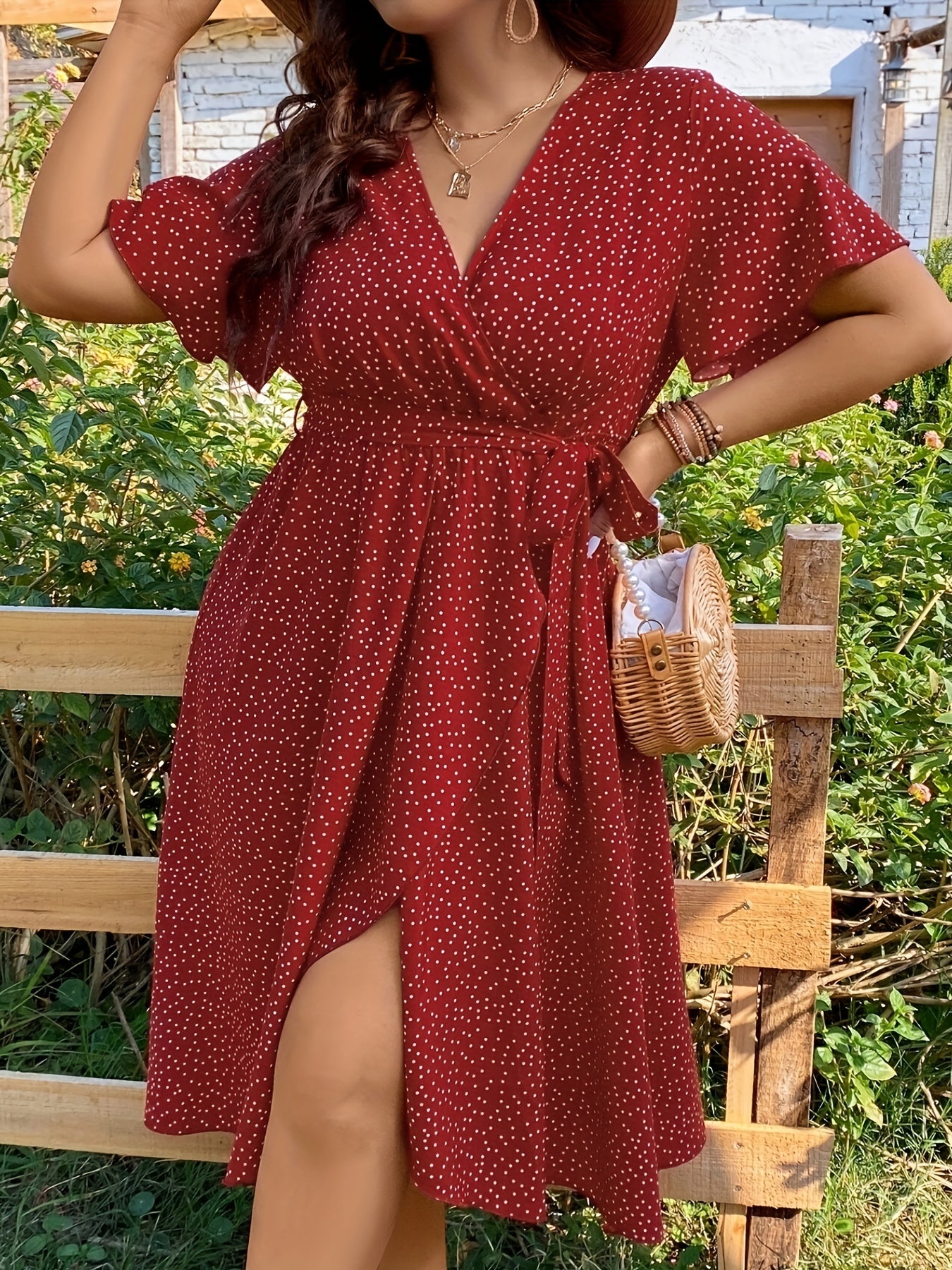  Polka Dot Wrap Dress with Belt