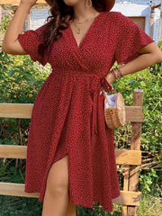  Polka Dot Wrap Dress with Belt