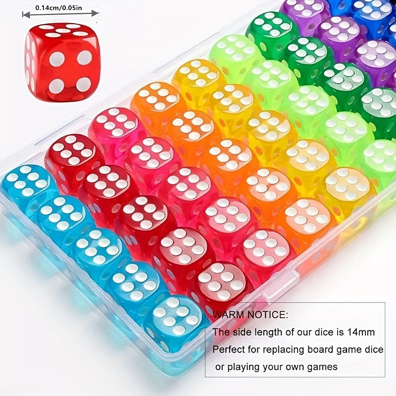 30Pcs 6 Sided Portable Table Games Dice 14MM Acrylic Round Corner
