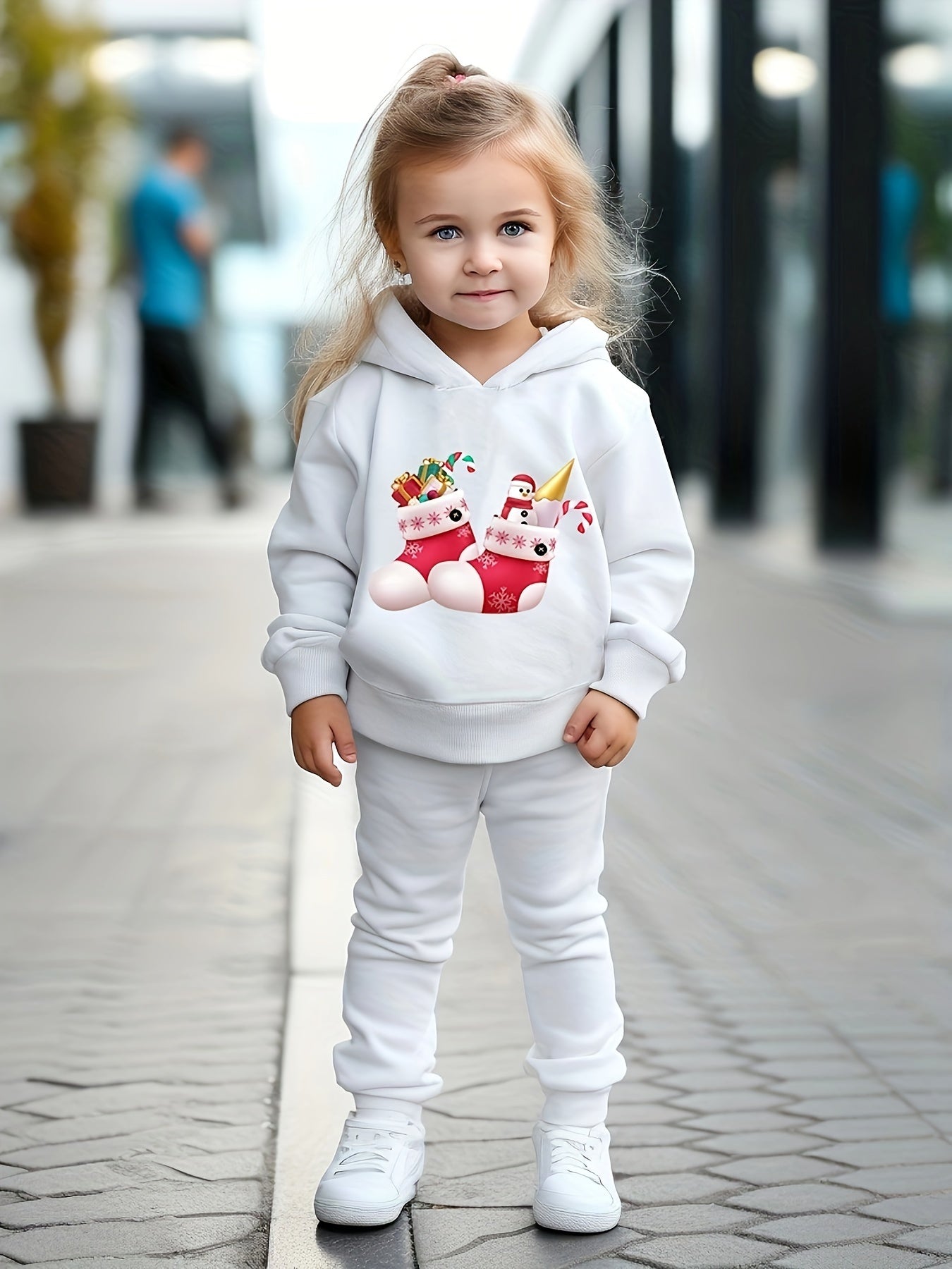 OERYUI Christmas Socks Print Girls Hoodies Jogger Pants Set For Sports