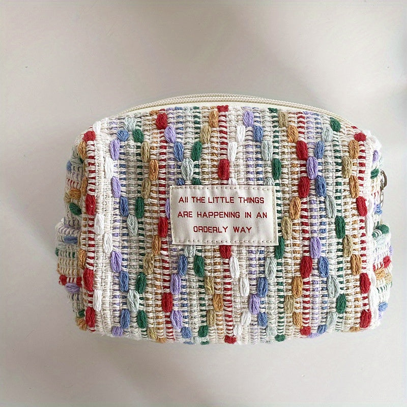 Colorful Woven Comestic Bag Large Capacity Wash Bag Travel Handbag