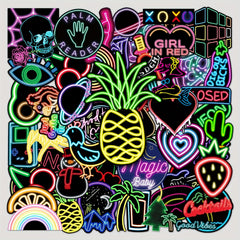 50pcs Neon Pattern Waterproof Stickers for Water Bottles Laptop Luggage
