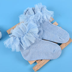 Girls Mesh Stitching Knit Lace Crew Socks for Autumn and Winter