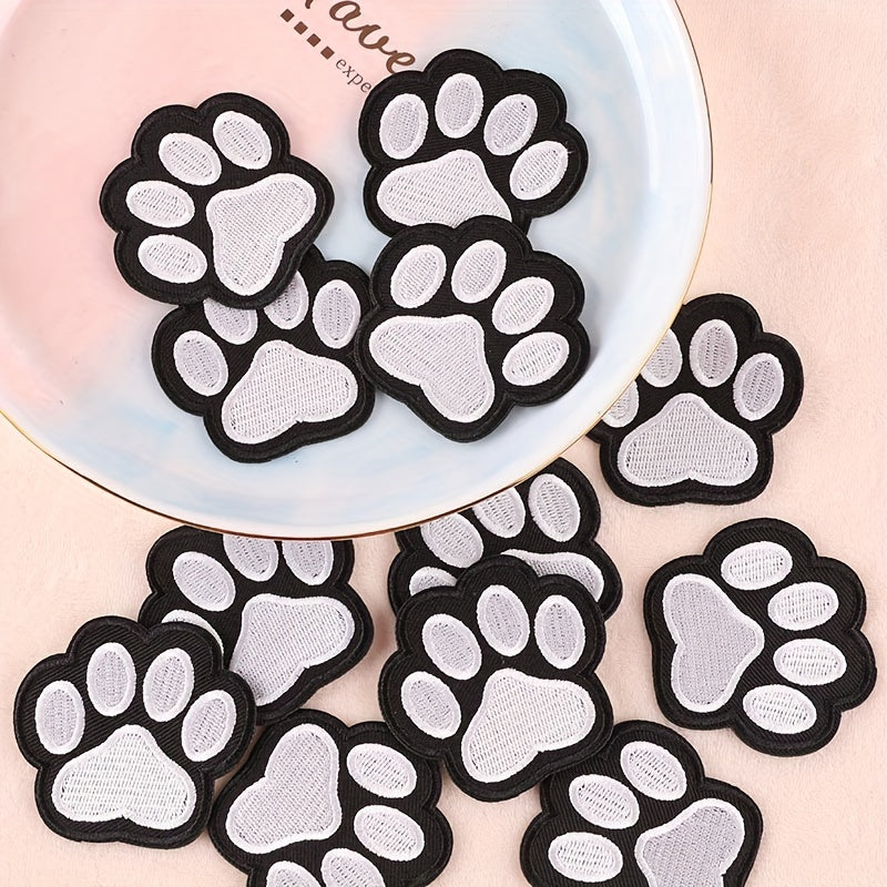10pcs Cartoon Puppy Paw Prints Embroidery Patches Iron On / Sew On For Jackets