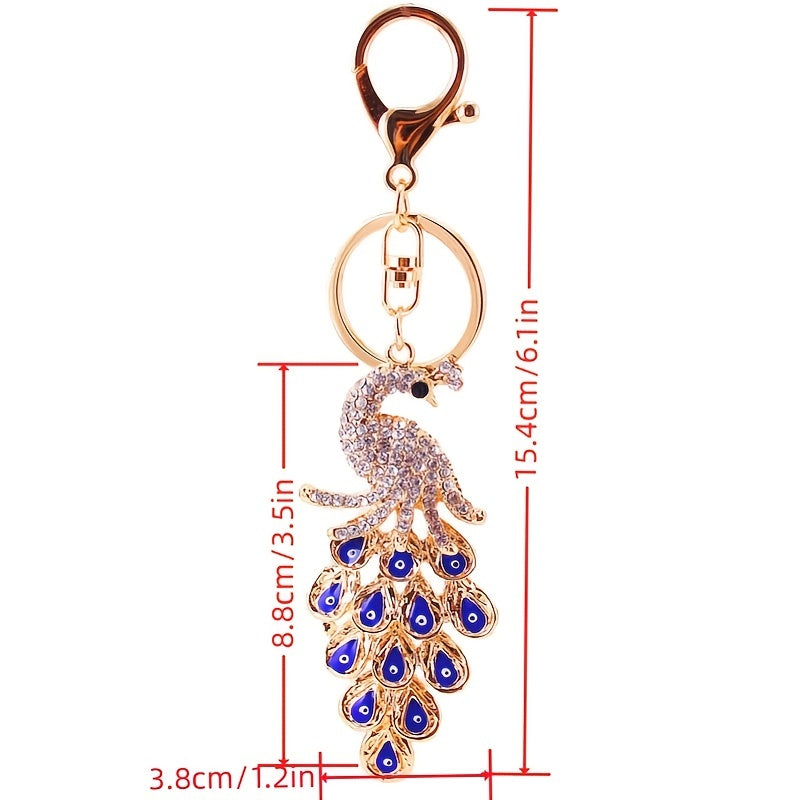 Vintage Rhinestone Peacock Keychain Pendant Animal Keyring Ornament