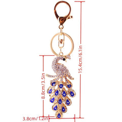 Vintage Rhinestone Peacock Keychain Pendant Animal Keyring Ornament