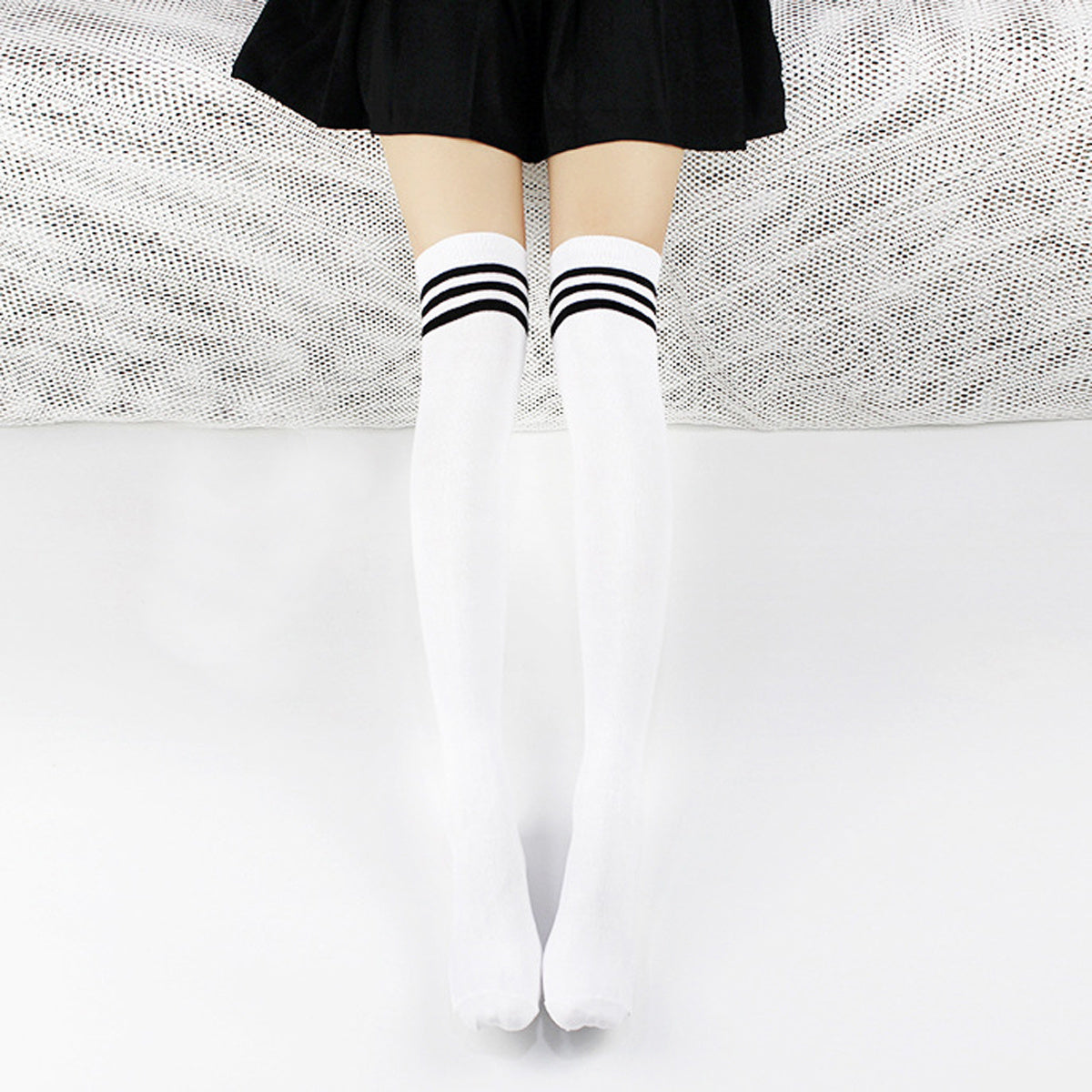 Striped High Thigh Socks Classic College Style Over The Knee Socks