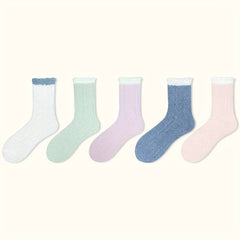 3-Pack Colorblock Fuzzy Socks Warm Mid Tube Stockings