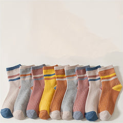 10 Pairs Colorblock Stripe Print Socks Mid Tube Women's Stockings