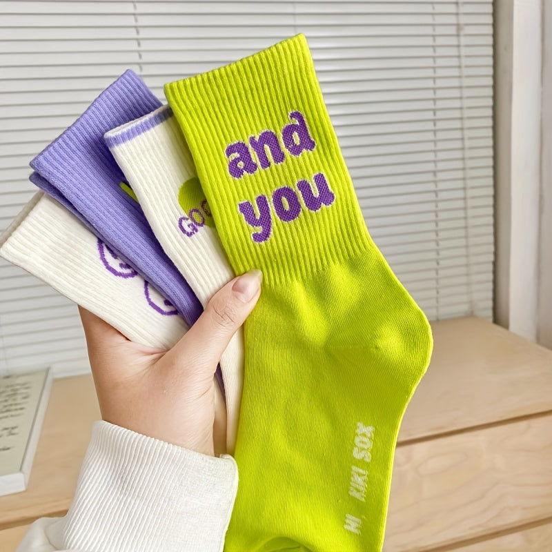 Letter Print Socks Comfy & Breathable Mid Tube Socks Women's Stockings