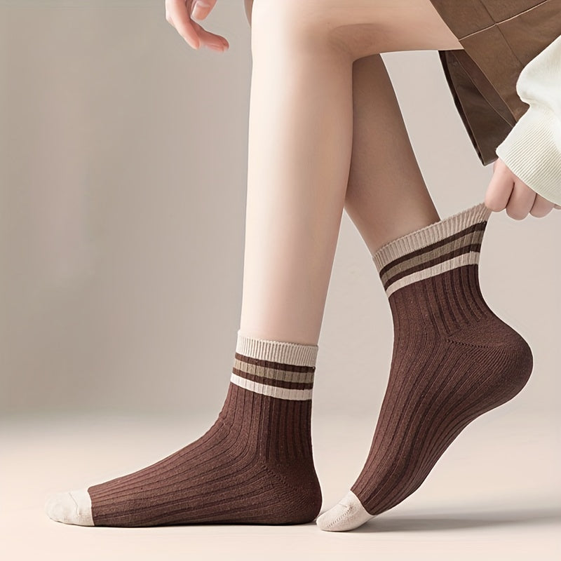 5 Pairs Letter Print Striped Socks Women's Stockings