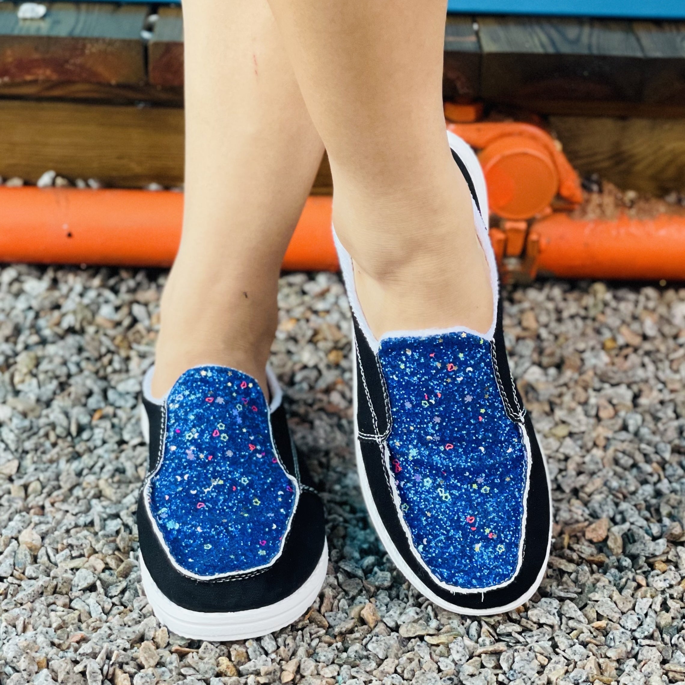 Glitter Mule Sneakers Slip On Canvas Shoes