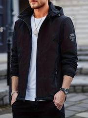 Hooded Windbreaker Jacket Men's Zip Up Coat for Outdoor Activities