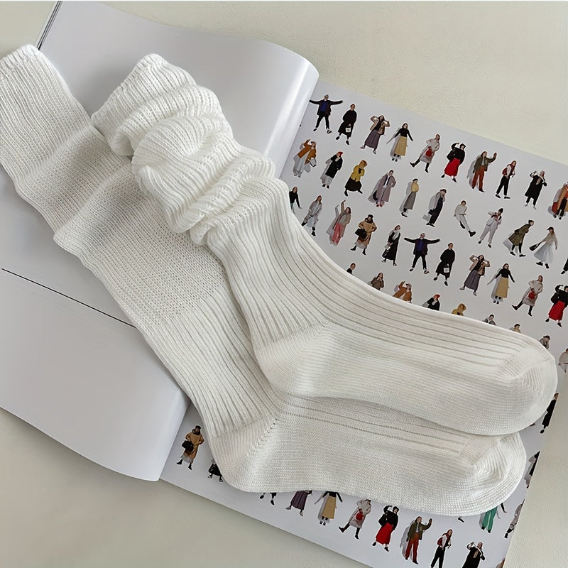 Solid Knitted Calf Socks Knee High Women's Stockings & Hosiery