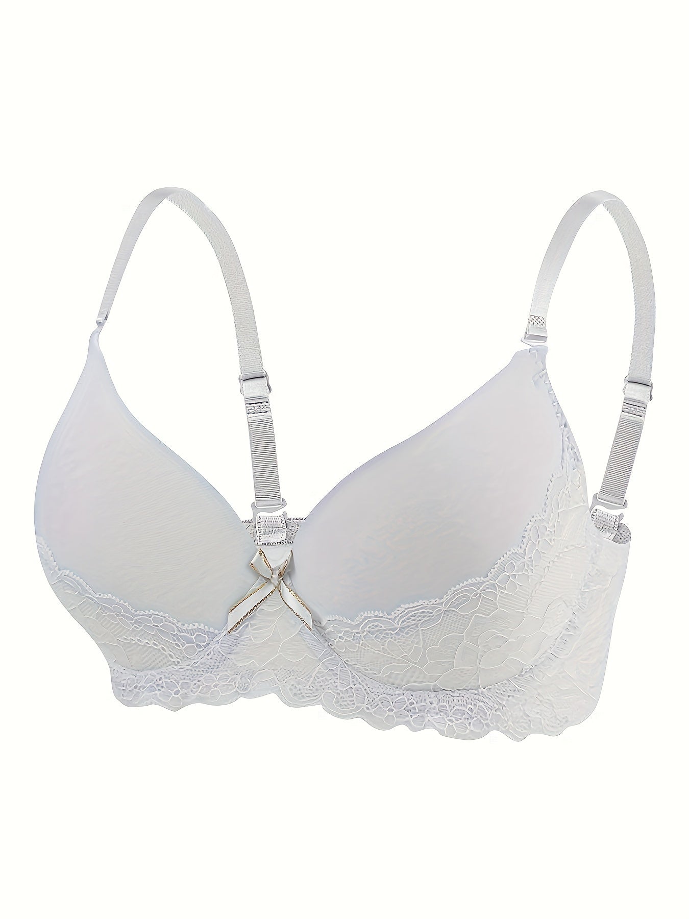 Solid Lace Splicing Bra Bow Tie Anti-sagging Everyday Bra