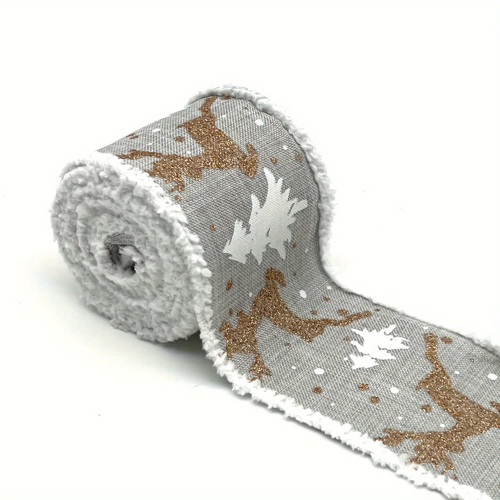 4 57 Meter Christmas Tree Elk And Botanical Pattern Wired Ribbon