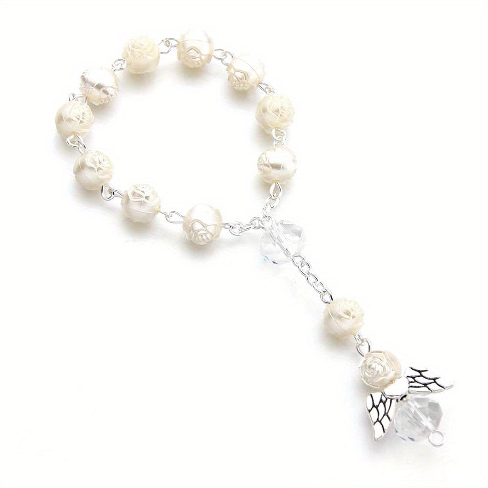 Love Angel Wings Charm Bracelet Rose Beaded Holiday Gift Accessory
