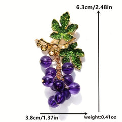 Grape Brooches Rhinestone Purple Fruits Office Pins