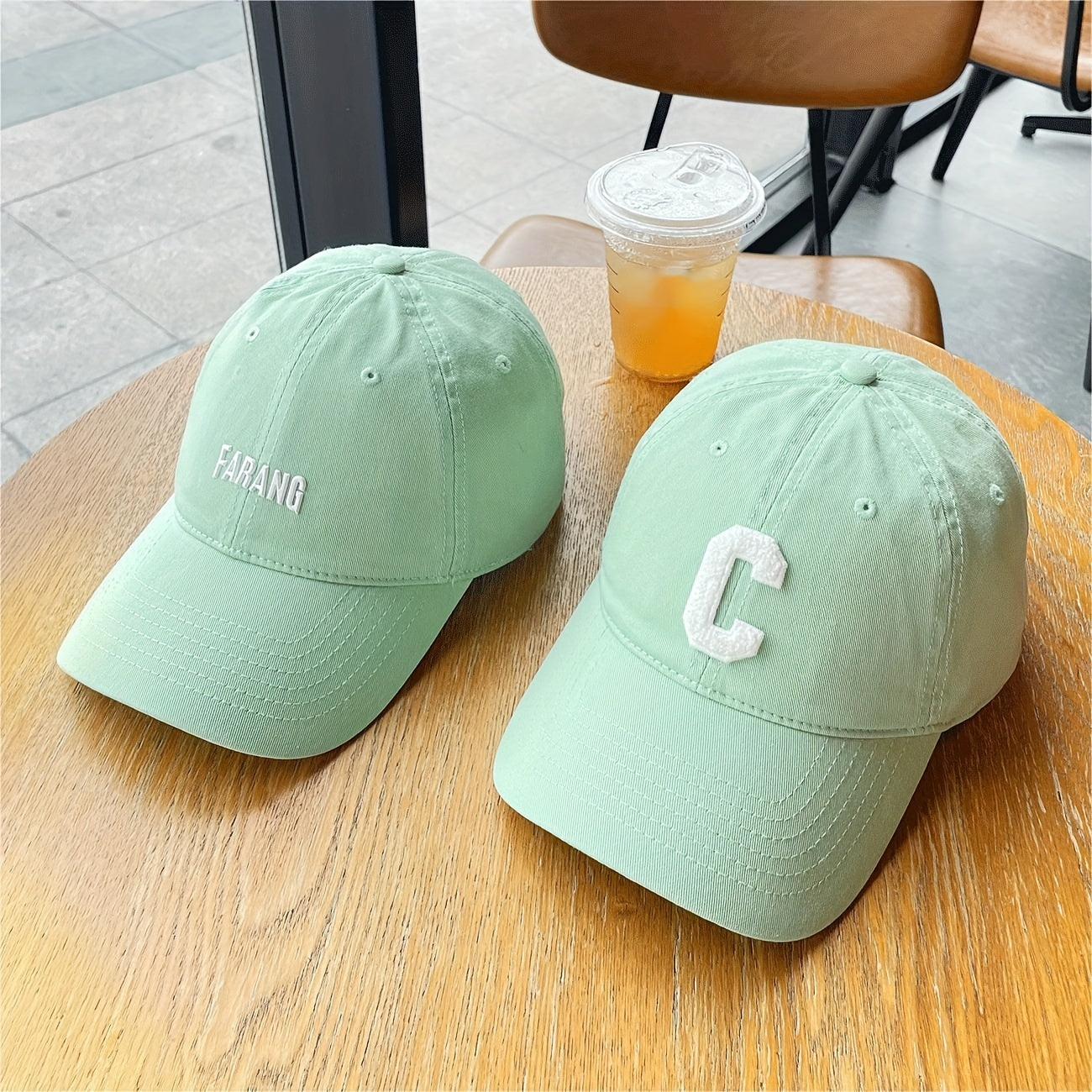 Letter Patch Baseball Cap Mint Green Lightweight Casual Sun Hat