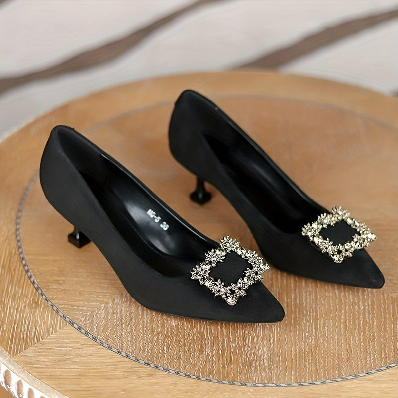 Women's Rhinestone Square Buckle Stiletto Heels