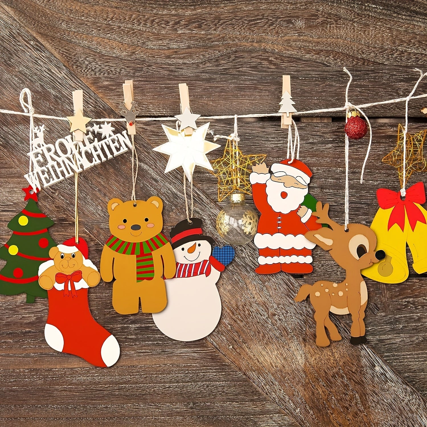 10pcs Unfinished Wooden Christmas Ornaments To Paint Holiday Decor