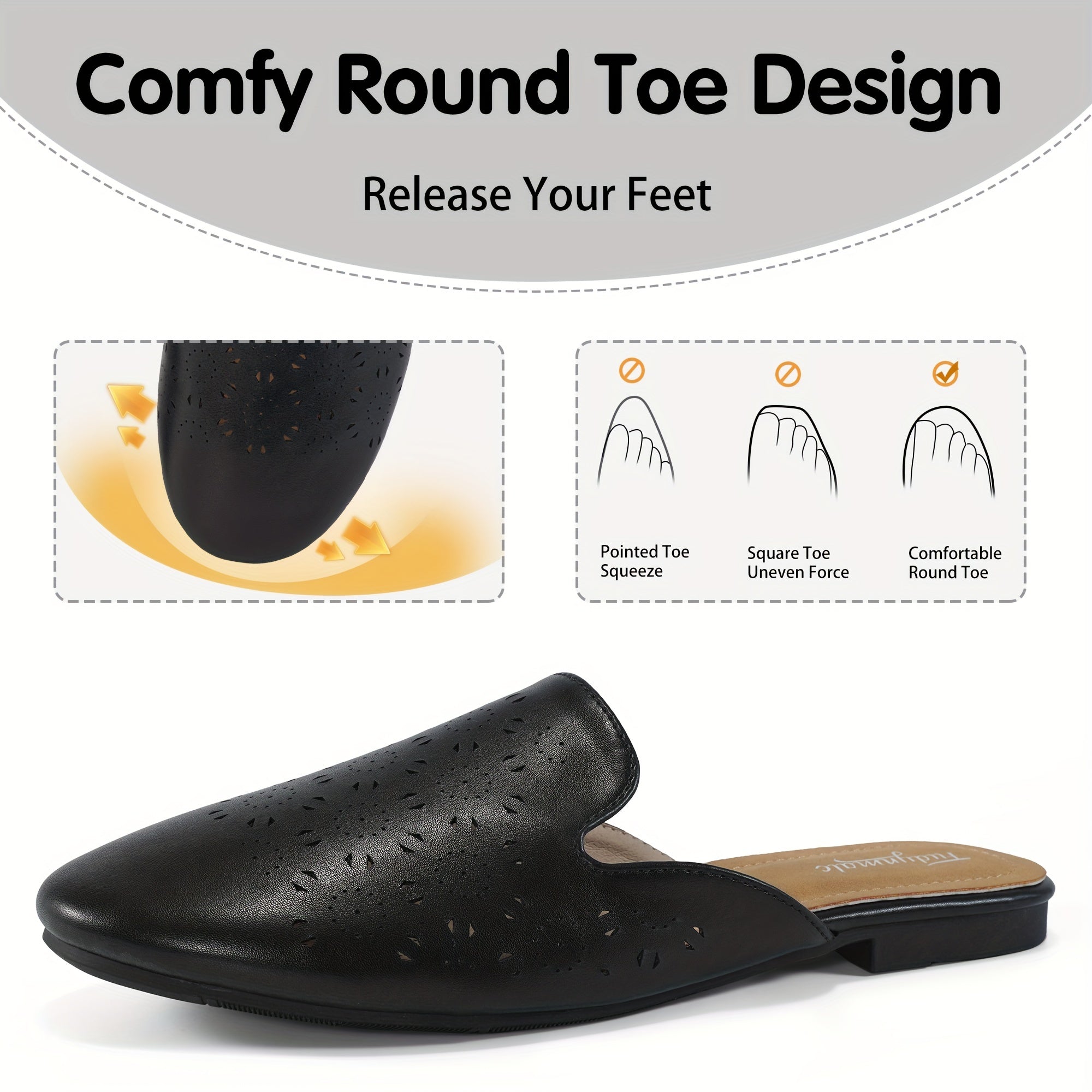 Women's Perforated Flat Mules Closed Toe Slip On Backless Loafers