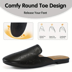 Women's Perforated Flat Mules Closed Toe Slip On Backless Loafers