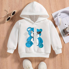 Letter And Bear Print Baby's Casual Pullover Hooded Sweatshirt