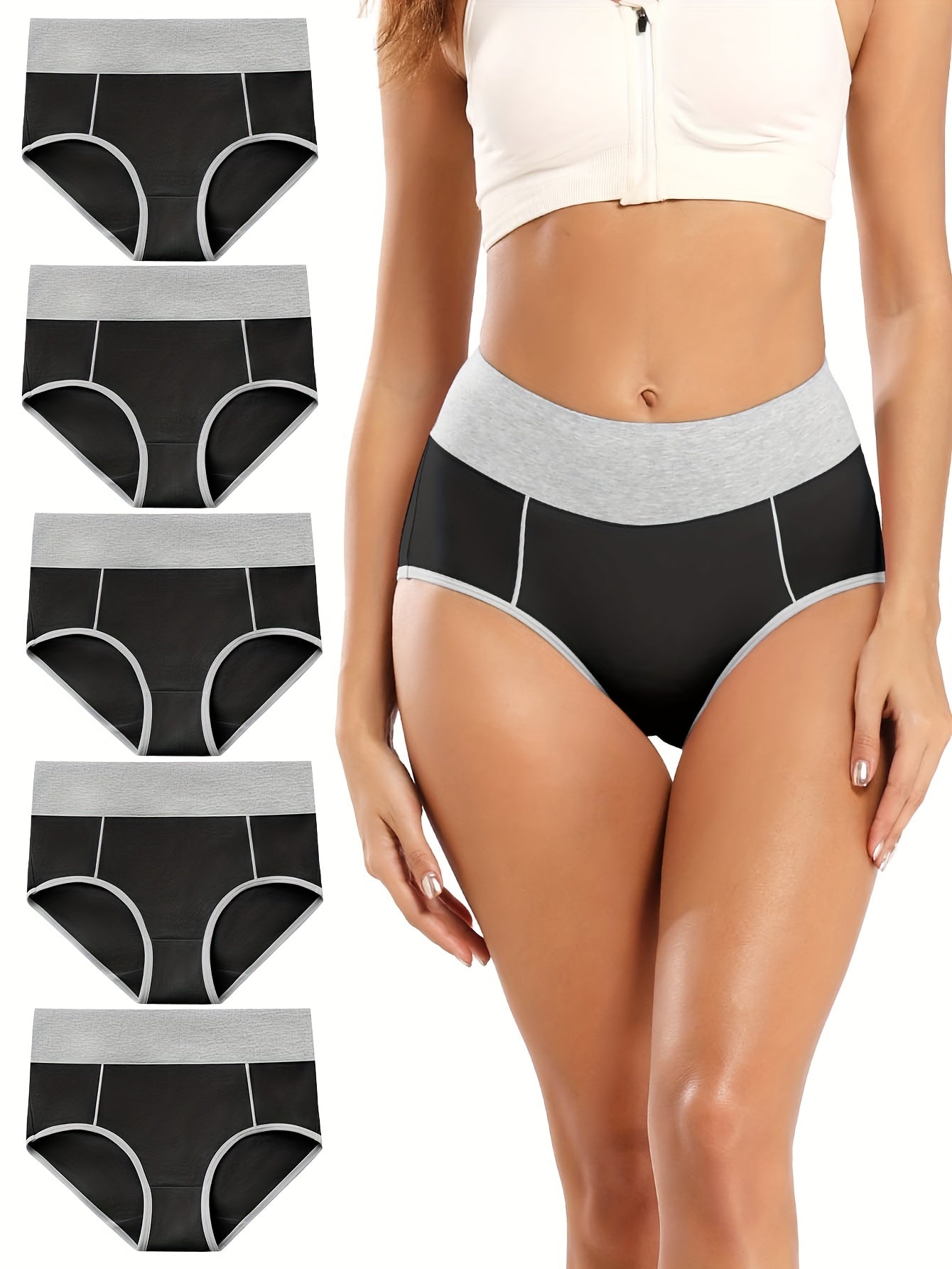 5pcs High Waist Briefs Stretchy Intimates Panties Women's Lingerie