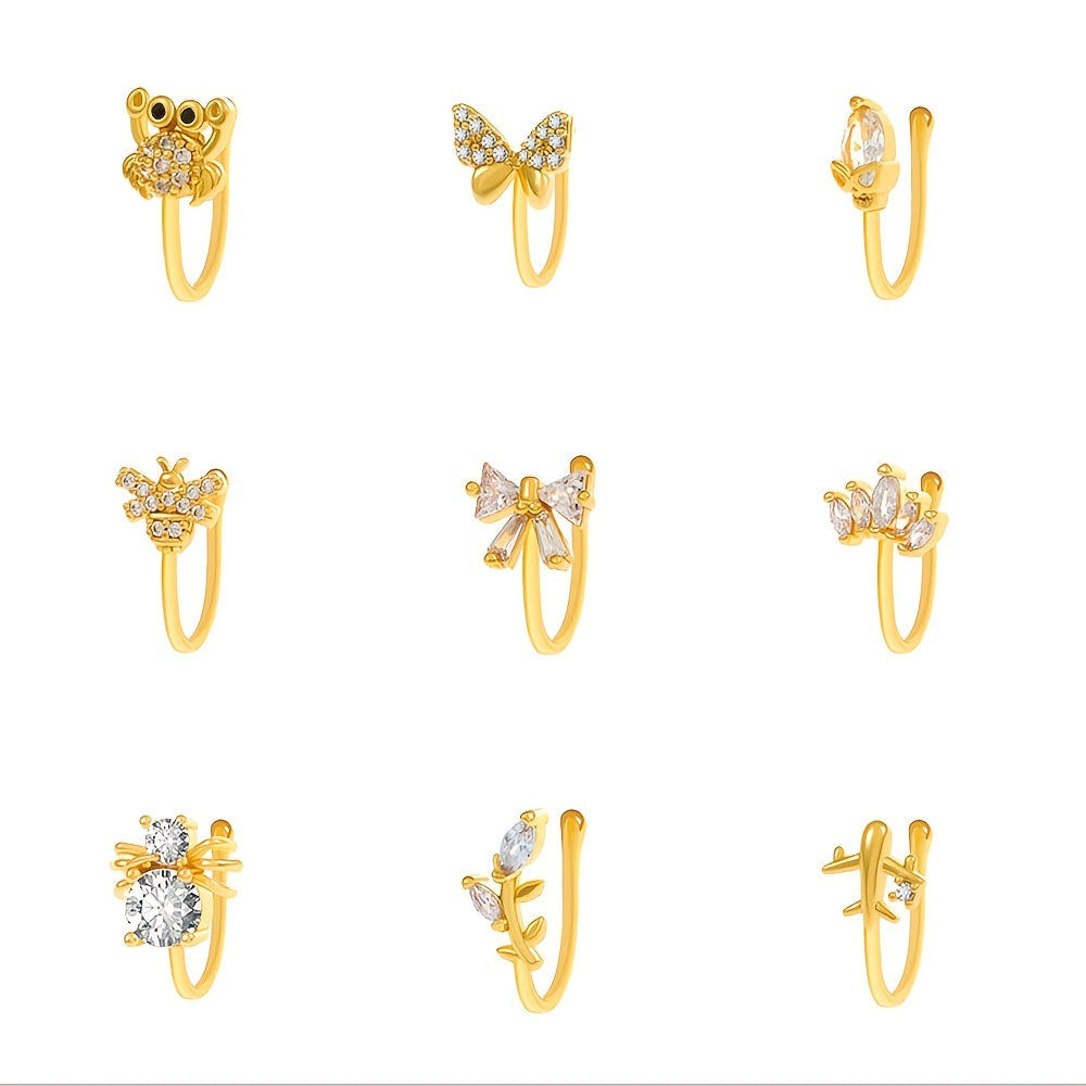 Men's Golden Nose Stud Set With Artificial Diamonds Party Gift