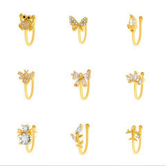 Men's Golden Nose Stud Set With Artificial Diamonds Party Gift