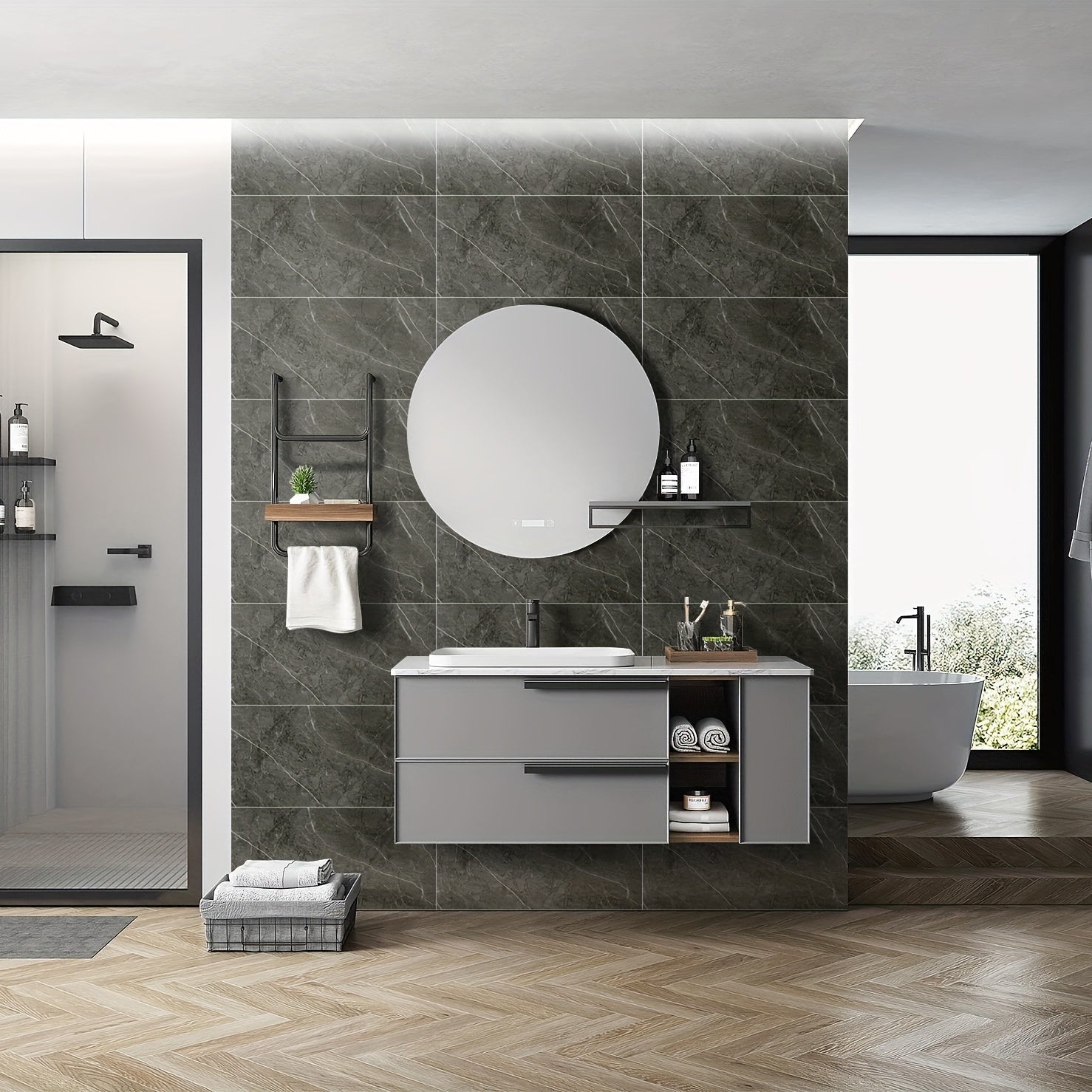 10pcs Marble Peel & Stick Floor Tiles, Easy Install for Bathroom