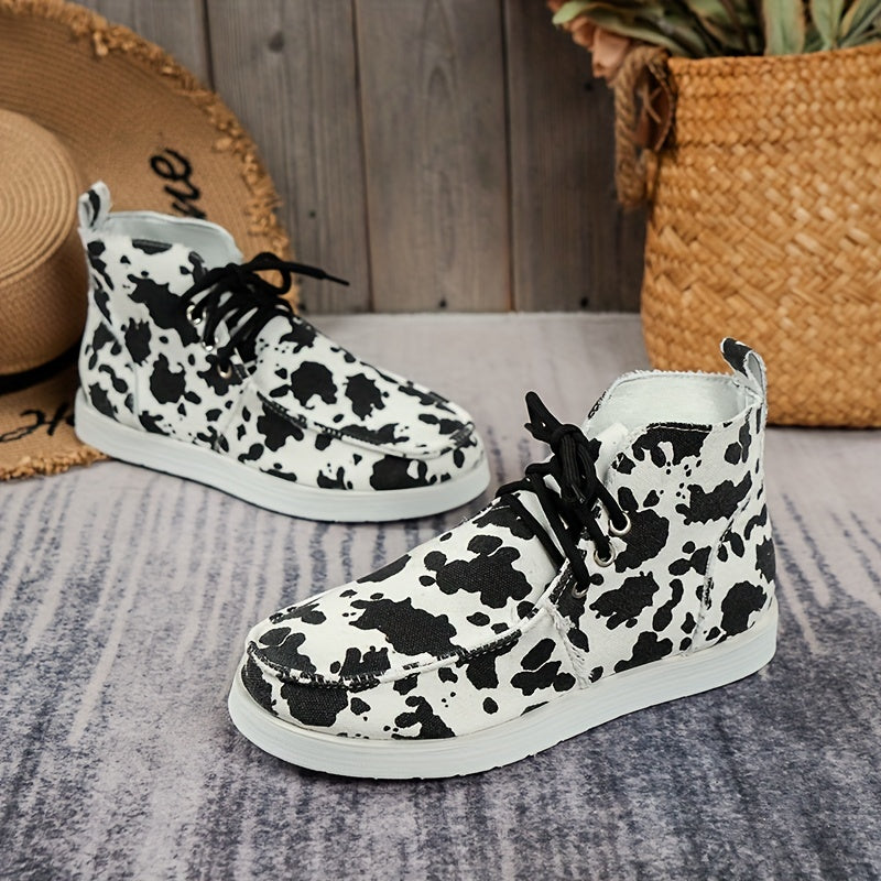 Women's Cow Pattern Slip On Canvas Shoes Lightweight Casual Outdoor Shoes