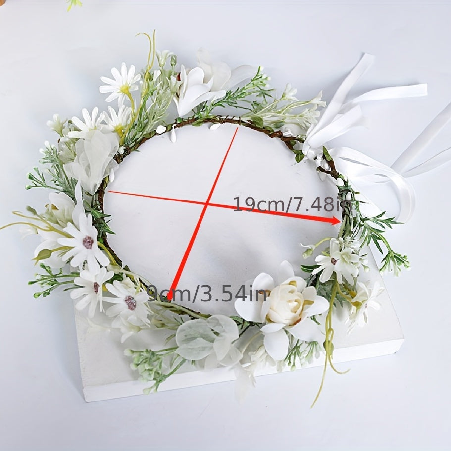 Boho Flower Garland Headdress Bridal Wreath Head Hoop Wedding Hair Accessories